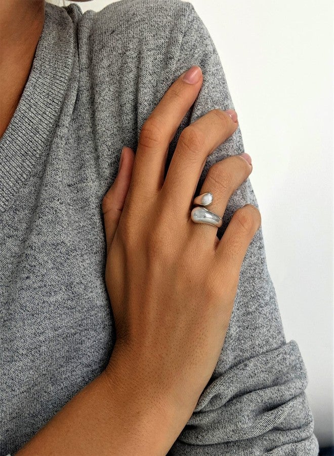 Silverly 925 Sterling Silver Rings for Women - Polished Teardrop Wrap Ring - Chunky Promise Ring - Classic Wraparound Rings - Elegant Statement Jewelry - Image 2