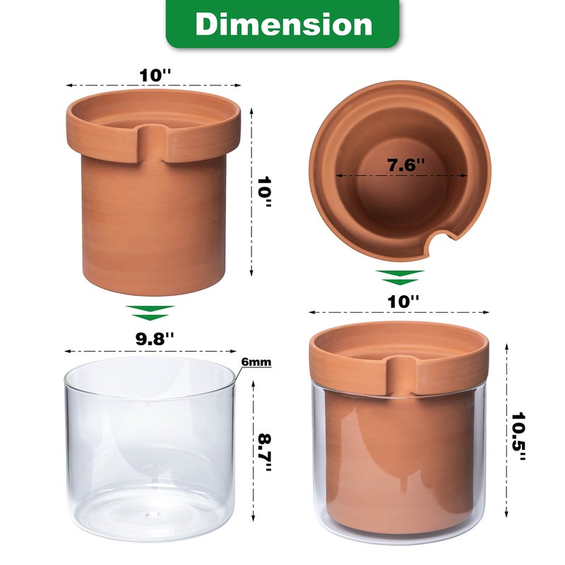 Phoenix Vine 10 Inch Self Watering Planter Pot, Terracotta Clay Pot with Glass Reservoir for Indoor Plants, Herbs, Flowers, Set of 1, 52-A-I-1 - Image 3