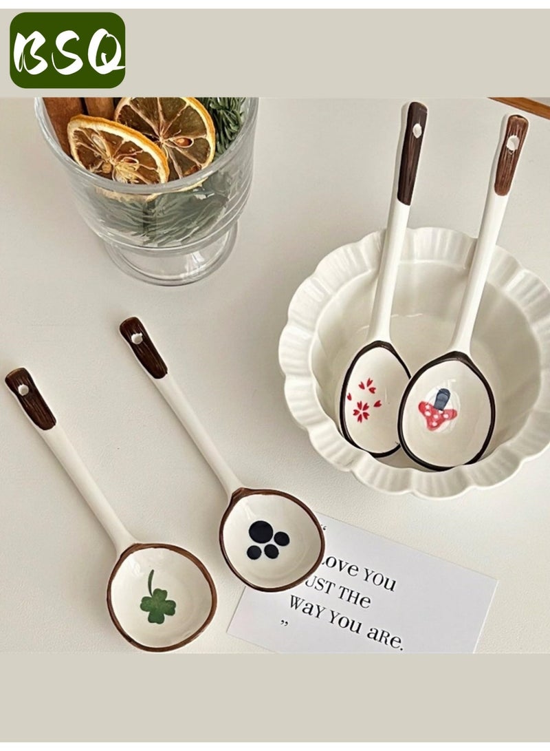 BSQ 4-Piece Ceramic Spoon Set | High-Quality Ceramic Soup Spoon Set | Hand-Painted Porcelain Spoons | Lightweight Cutlery | Dessert Spoons | Suitable for Soup, Rice, and Desserts | Durable and Elegant Long-Handled Cutlery - Image 2