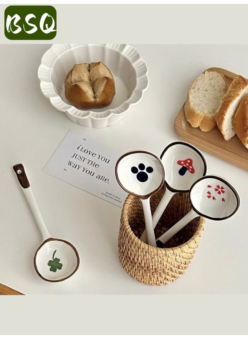 BSQ 4-Piece Ceramic Spoon Set | High-Quality Ceramic Soup Spoon Set | Hand-Painted Porcelain Spoons | Lightweight Cutlery | Dessert Spoons | Suitable for Soup, Rice, and Desserts | Durable and Elegant Long-Handled Cutlery - Image 4