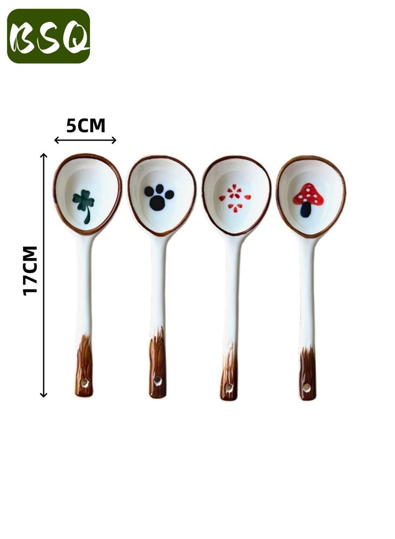 BSQ 4-Piece Ceramic Spoon Set | High-Quality Ceramic Soup Spoon Set | Hand-Painted Porcelain Spoons | Lightweight Cutlery | Dessert Spoons | Suitable for Soup, Rice, and Desserts | Durable and Elegant Long-Handled Cutlery - Image 3