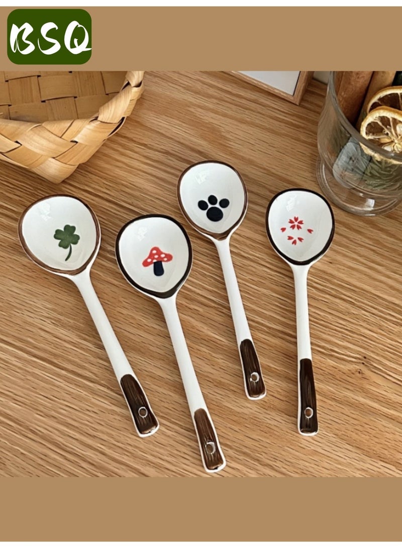 BSQ 4-Piece Ceramic Spoon Set | High-Quality Ceramic Soup Spoon Set | Hand-Painted Porcelain Spoons | Lightweight Cutlery | Dessert Spoons | Suitable for Soup, Rice, and Desserts | Durable and Elegant Long-Handled Cutlery - Image 5