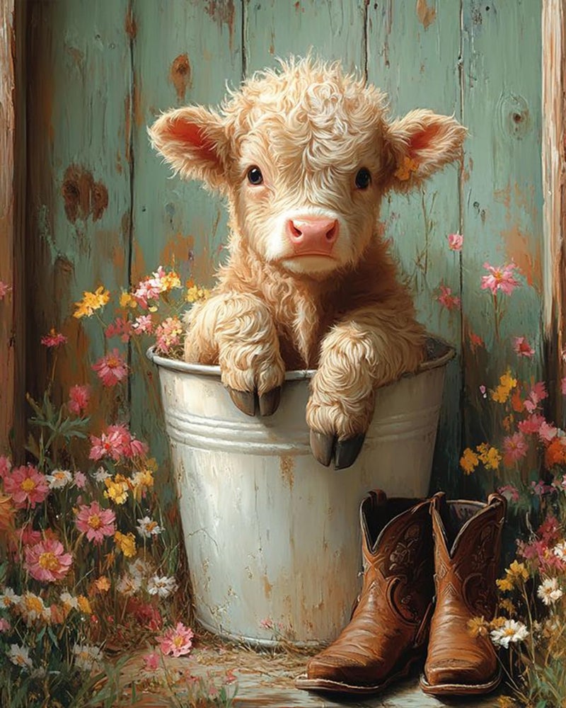 MBNTJHT DIY Cute Cow Paint by Numbers Kit for Adults BeginnersSimple Highland Cow Paint by Number Kits on CanvasFlowers Digital Oil Painting Kits for Home Wall Decor 16X20 Inch - Image 2