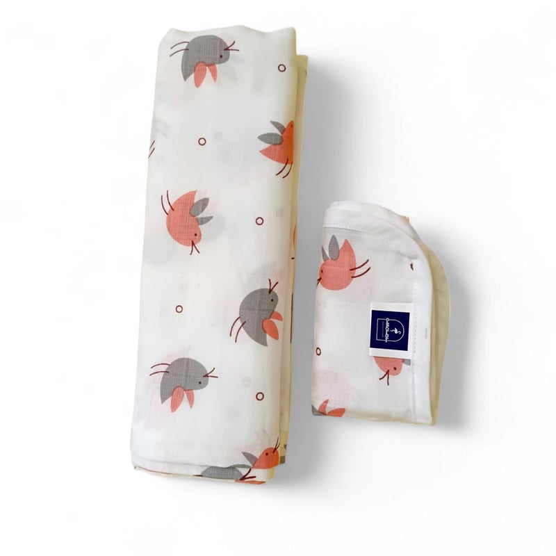 CUDDLE CLOUD STORE CuddleCloudStore 100 Bamboo Cotton Baby Swaddle Receiving Blanket Nursing Cover Stroller Cover Plus Washcloth Specially Curated for your Tender Little Heart Chirpy Snuggle 