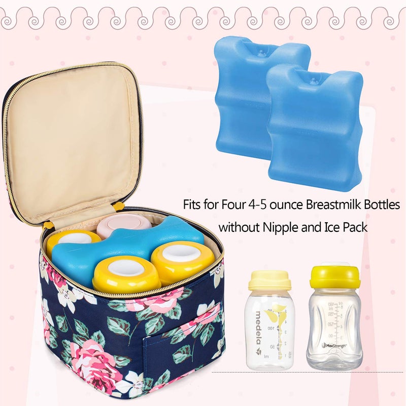 Teamoy Breastmilk Cooler - Bottle Bag for 4 Large 5 Oz Bottles, Perfect for Working Moms, Peony - Image 2