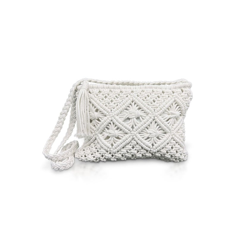 Zikra Handmade White Straw Cross Body Bag for Women, Beach-Ready Straw Messenger Bag Artisanal White Straw Shoulder Bag with Zipper Zippered White Straw Beach Bag for Women's Beach Outings - Image 1