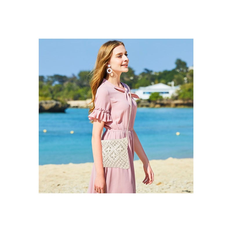 Zikra Handmade White Straw Cross Body Bag for Women, Beach-Ready Straw Messenger Bag Artisanal White Straw Shoulder Bag with Zipper Zippered White Straw Beach Bag for Women's Beach Outings - Image 4