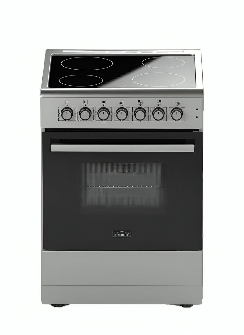 GENERALTEC Generaltec 60x60 Electric Cooker 4 Burners Ceramic Top With Oven Made In Turkey Silver with Turbo Fan, Model GCVT660C-1 Year Full Warranty 