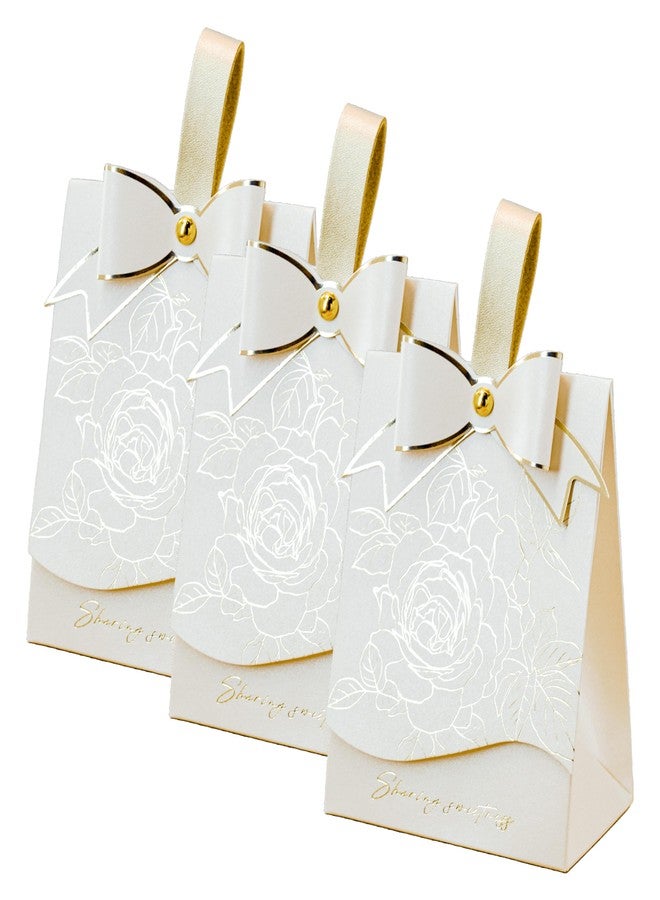 Rodvanvo 30 PCS Elegant Candy Gift Box Rose Pattern Bow Portable Candy Box Holiday Party Gift Box Bonbonniere (Ivory) - Image 1