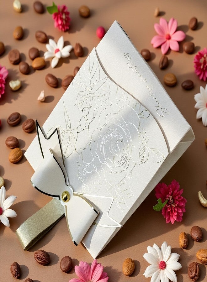 Rodvanvo 30 PCS Elegant Candy Gift Box Rose Pattern Bow Portable Candy Box Holiday Party Gift Box Bonbonniere (Ivory) - Image 4