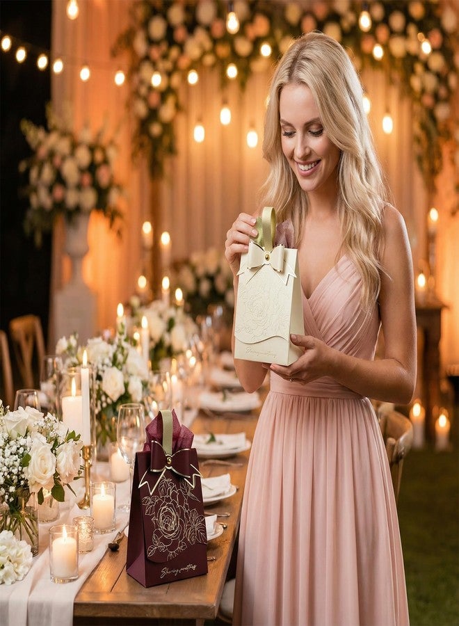 Rodvanvo 30 PCS Elegant Candy Gift Box Rose Pattern Bow Portable Candy Box Holiday Party Gift Box Bonbonniere (Ivory) - Image 5