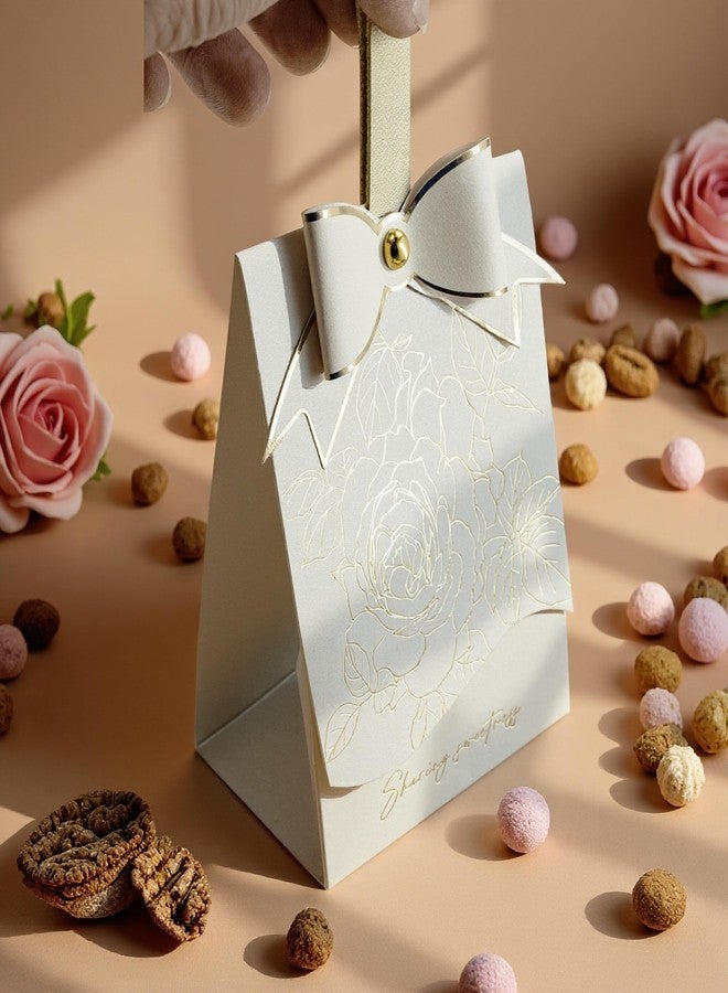 Rodvanvo 30 PCS Elegant Candy Gift Box Rose Pattern Bow Portable Candy Box Holiday Party Gift Box Bonbonniere (Ivory) - Image 3
