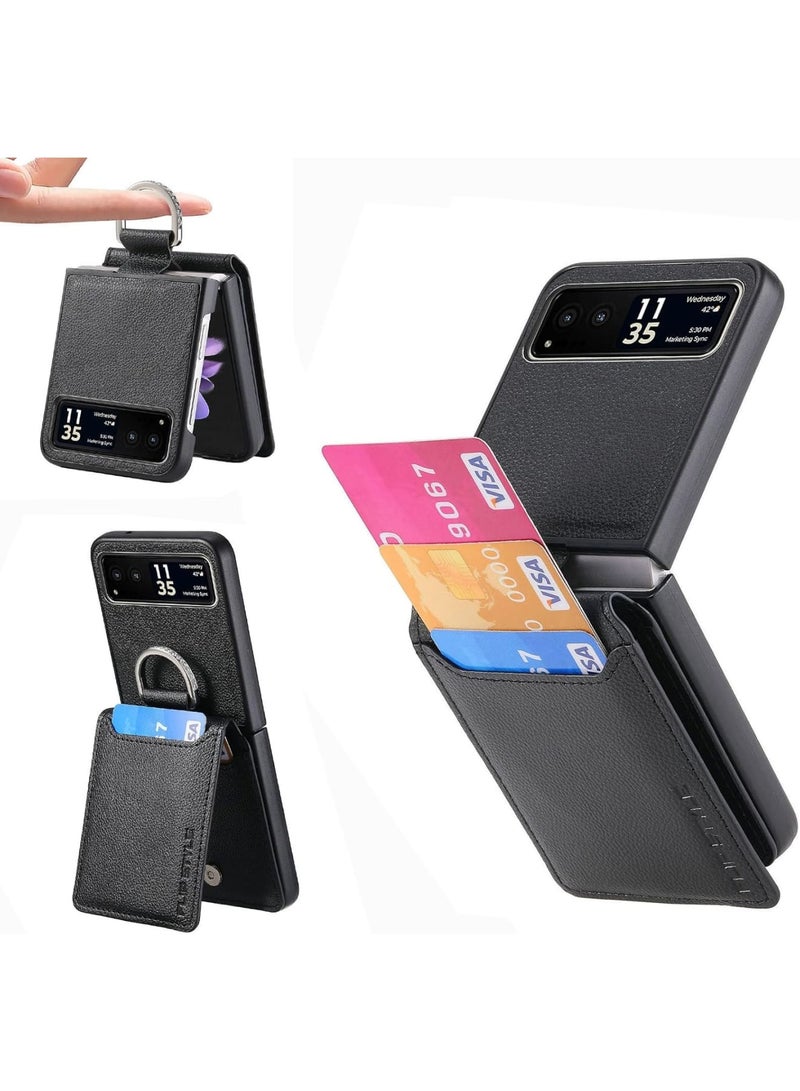Wallet Case Compatible with Motorola Razr 2023, PU Leather Protective Phone Case Kickstand Full Coverage Pocket Ring Case, Compatible for Motorola Razr 2023 Case - Image 2