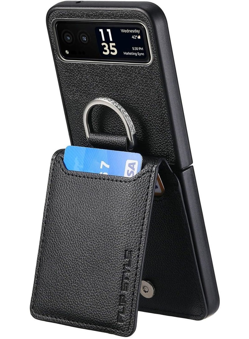 Wallet Case Compatible with Motorola Razr 2023, PU Leather Protective Phone Case Kickstand Full Coverage Pocket Ring Case, Compatible for Motorola Razr 2023 Case - Image 1