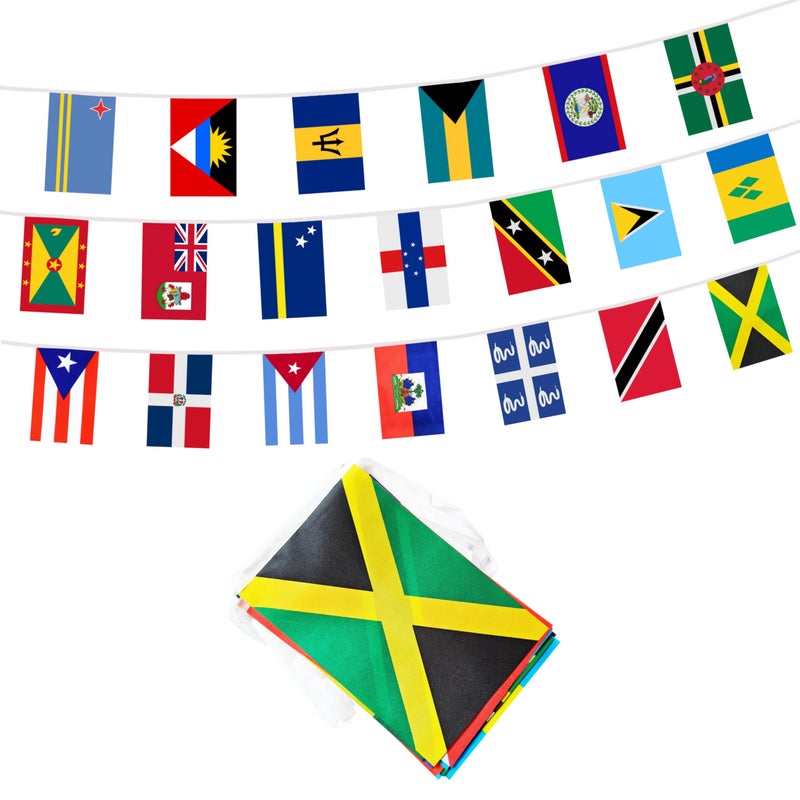BCLin Caribbean 20 Countries Banner Flag String, 20 International Country Mini Flag Small Banner for Classroom, Party, Shops and Bars Decorations, Outdoor Decorations, Indoor Decorations (1 Pack) - Image 1