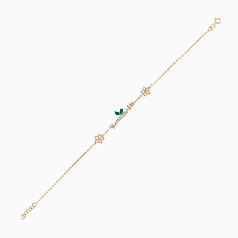 Jawhara Jewellery سوار من الذهب الأصفر عيار 18 للنساء، حرف عربي "ألف" بخط اليد مع ألماس طبيعي وأحجار كالسيدون الأخضر، مجموعة هروفى للمجوهرات الفاخرة من مجوهرات جوهرة - Image 3