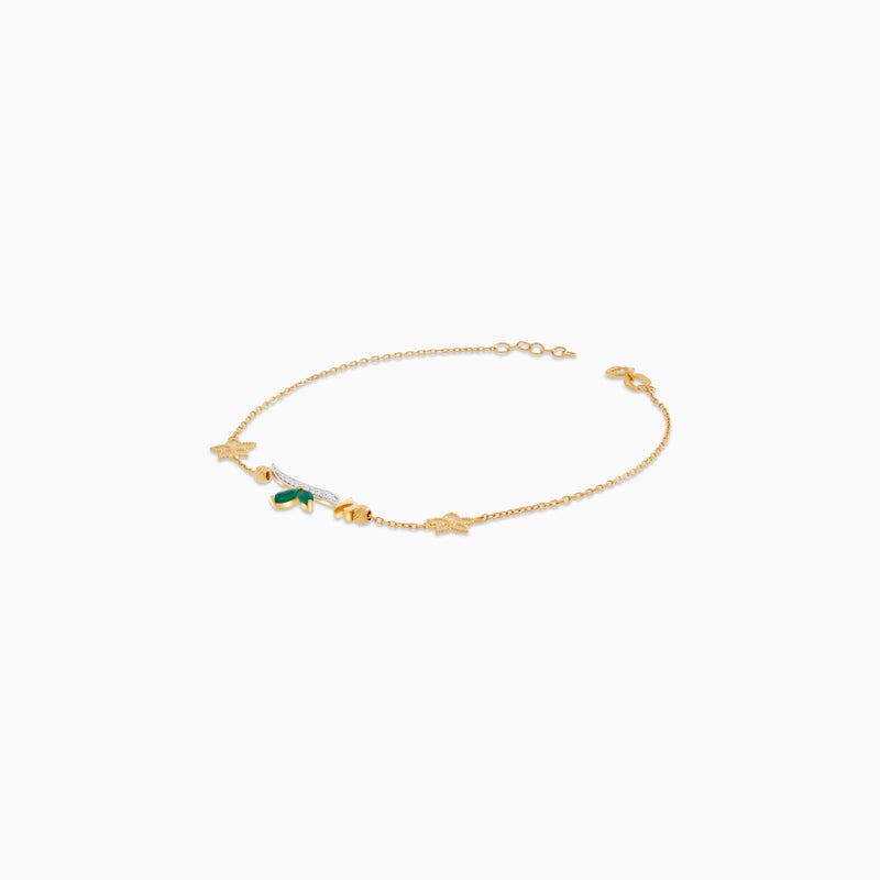 Jawhara Jewellery سوار من الذهب الأصفر عيار 18 للنساء، حرف عربي "ألف" بخط اليد مع ألماس طبيعي وأحجار كالسيدون الأخضر، مجموعة هروفى للمجوهرات الفاخرة من مجوهرات جوهرة - Image 4