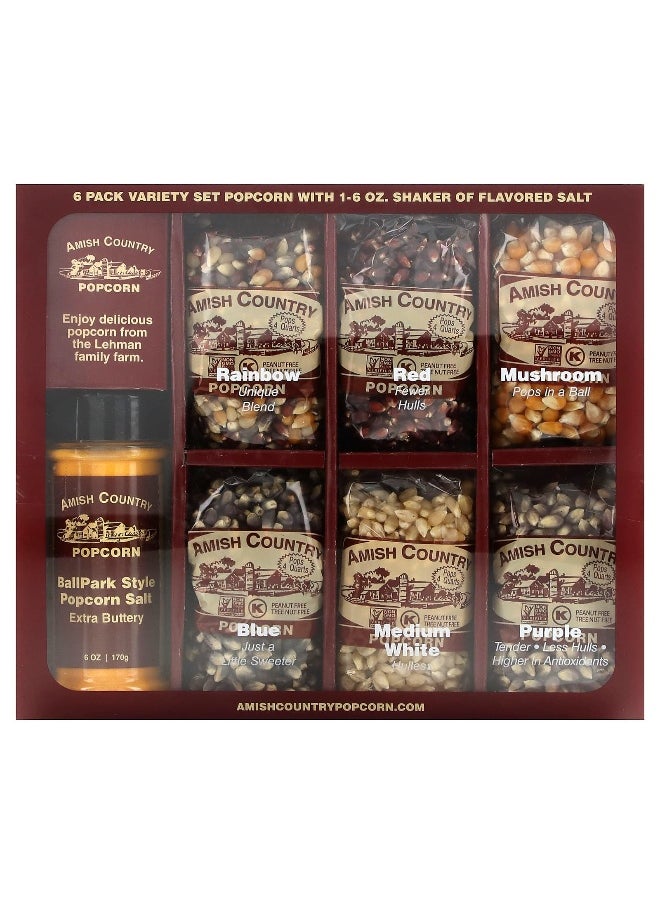 Amish Country Popcorn - Amish Country Popcorn, Variety Set Popcorn with Shaker of Flavored Salt, 7 Pieces - Image 1