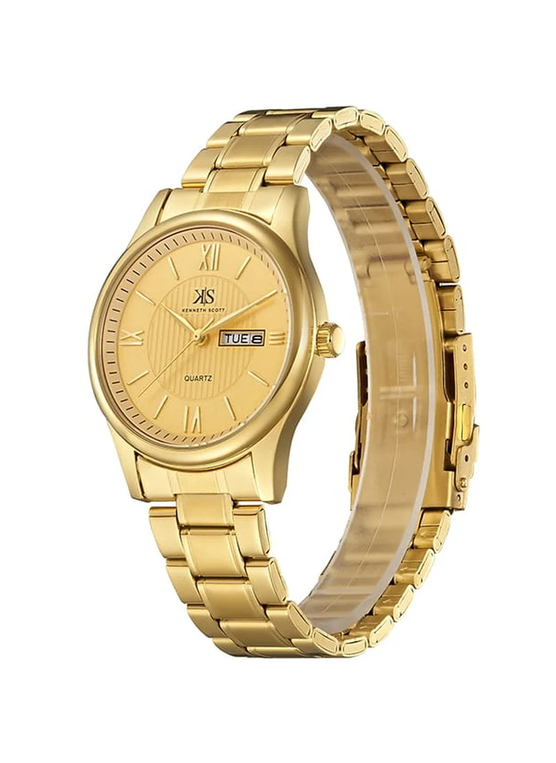KENNETH SCOTT Kenneth Scott K23029-GBGC Men's Analog Display Watch & Stainless Steel Strap Gold
