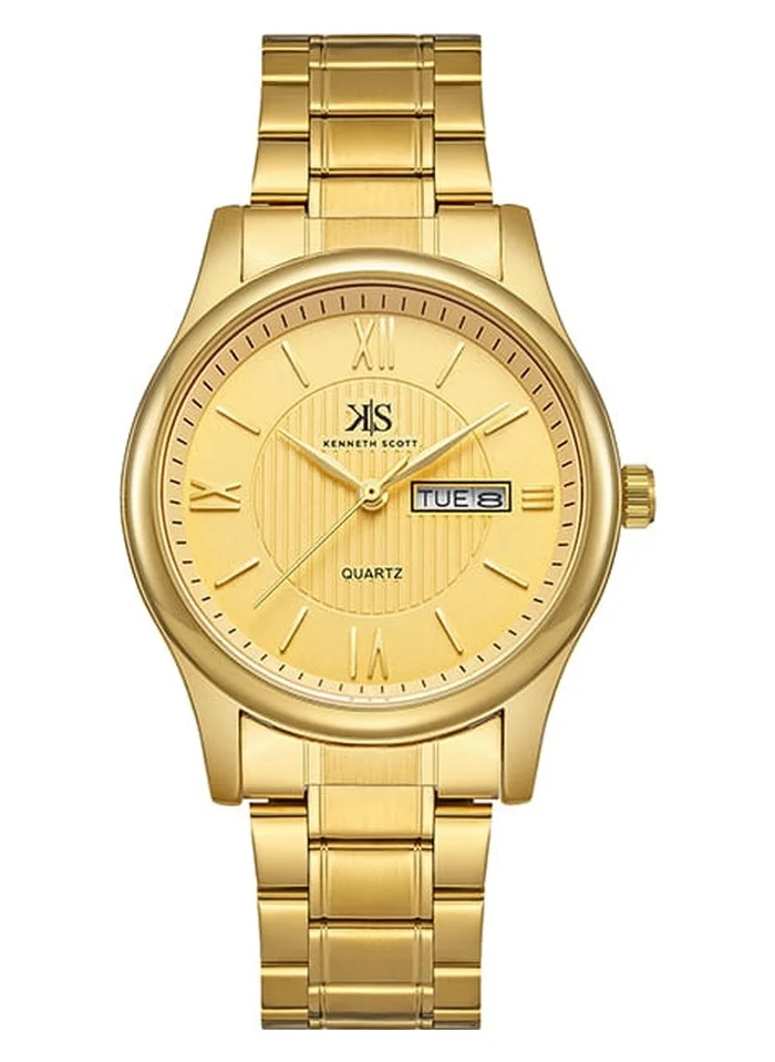KENNETH SCOTT Kenneth Scott K23029-GBGC Men's Analog Display Watch & Stainless Steel Strap Gold