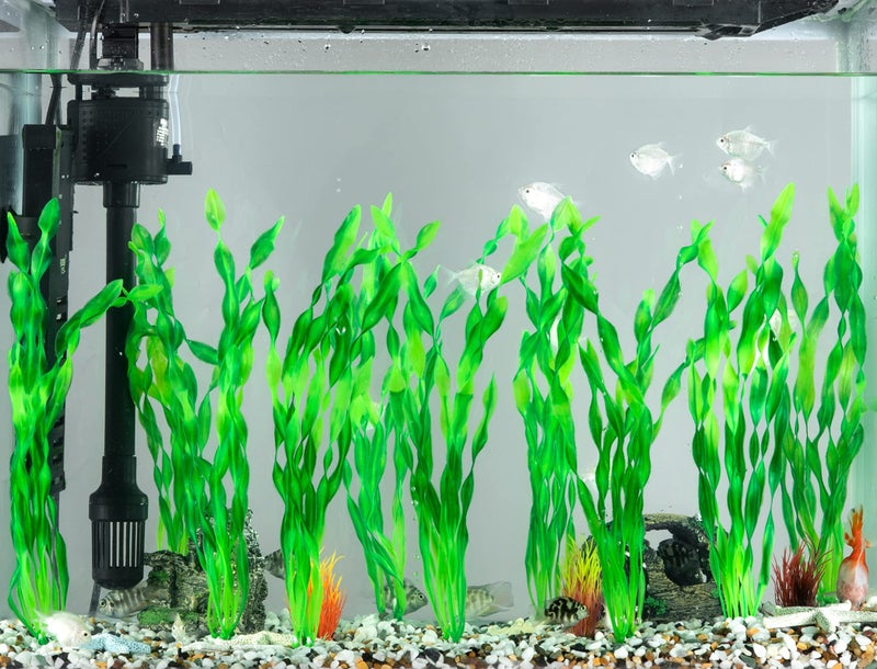 MyLifeUNIT Artificial Seaweed Water Plants for Aquarium, Plastic Fish Tank Plant Decorations 10 PCS (12 Inches Tall, Green) - Image 3