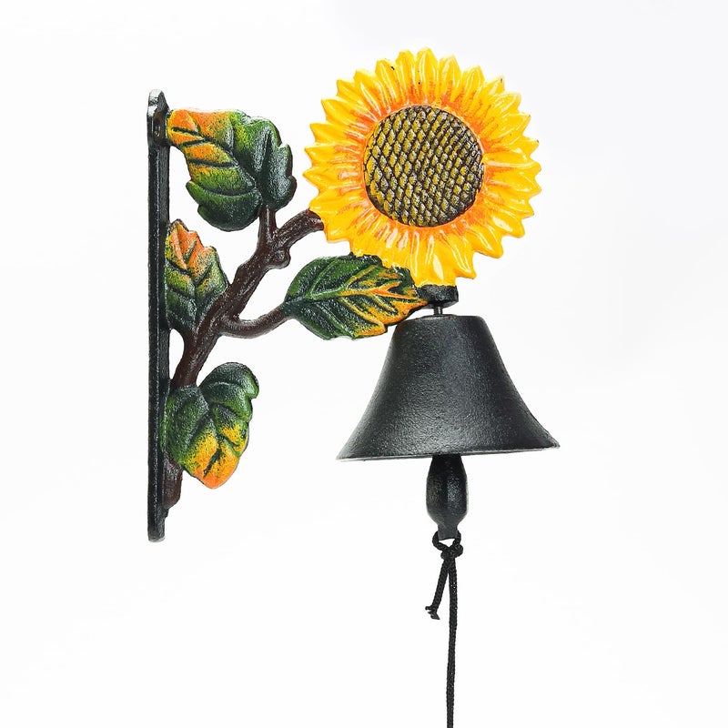 Sungmor Heavy Duty Cast Iron Sunflower Hand Bell - Hand-Painted Wall Decor for Indoor/Outdoor Use - Image 1