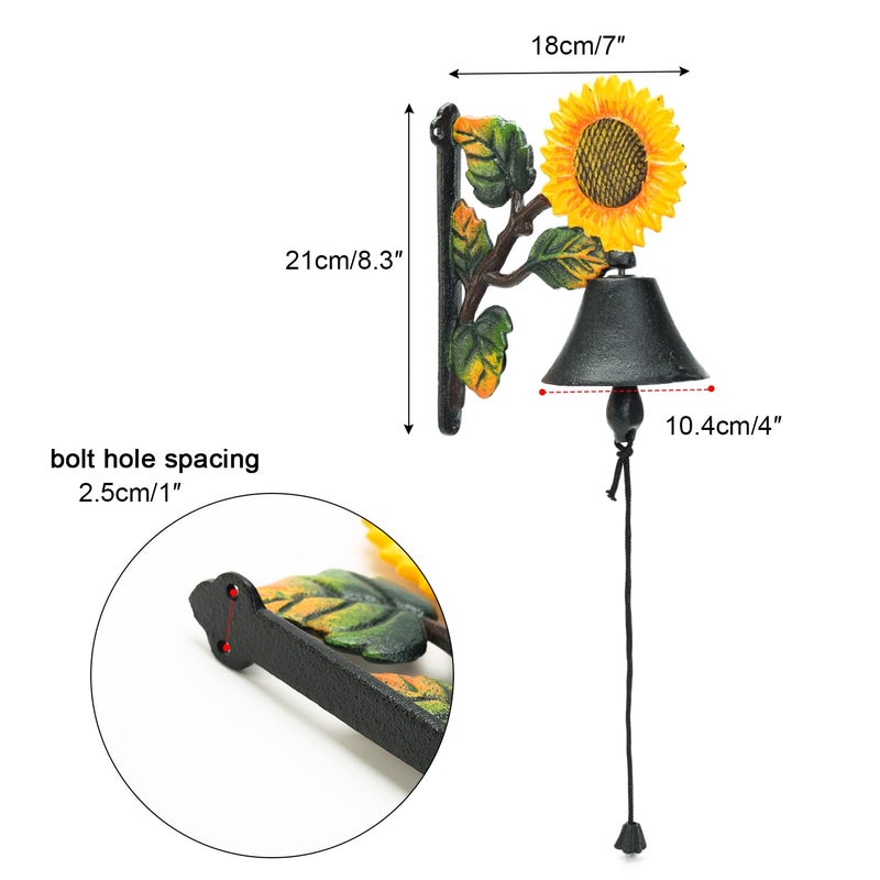 Sungmor Heavy Duty Cast Iron Sunflower Hand Bell - Hand-Painted Wall Decor for Indoor/Outdoor Use - Image 5