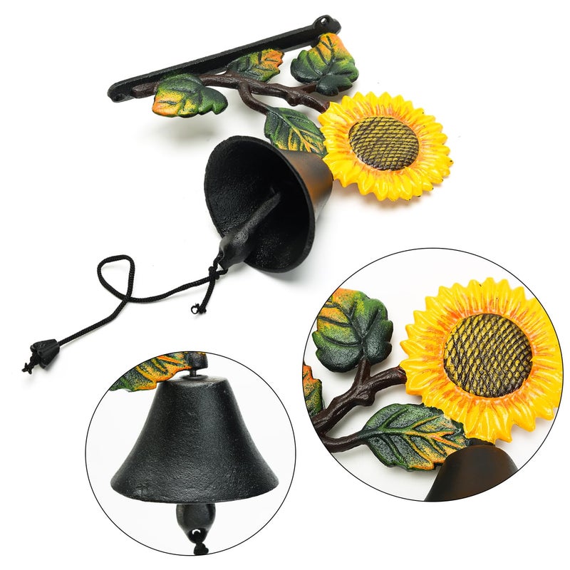Sungmor Heavy Duty Cast Iron Sunflower Hand Bell - Hand-Painted Wall Decor for Indoor/Outdoor Use - Image 4