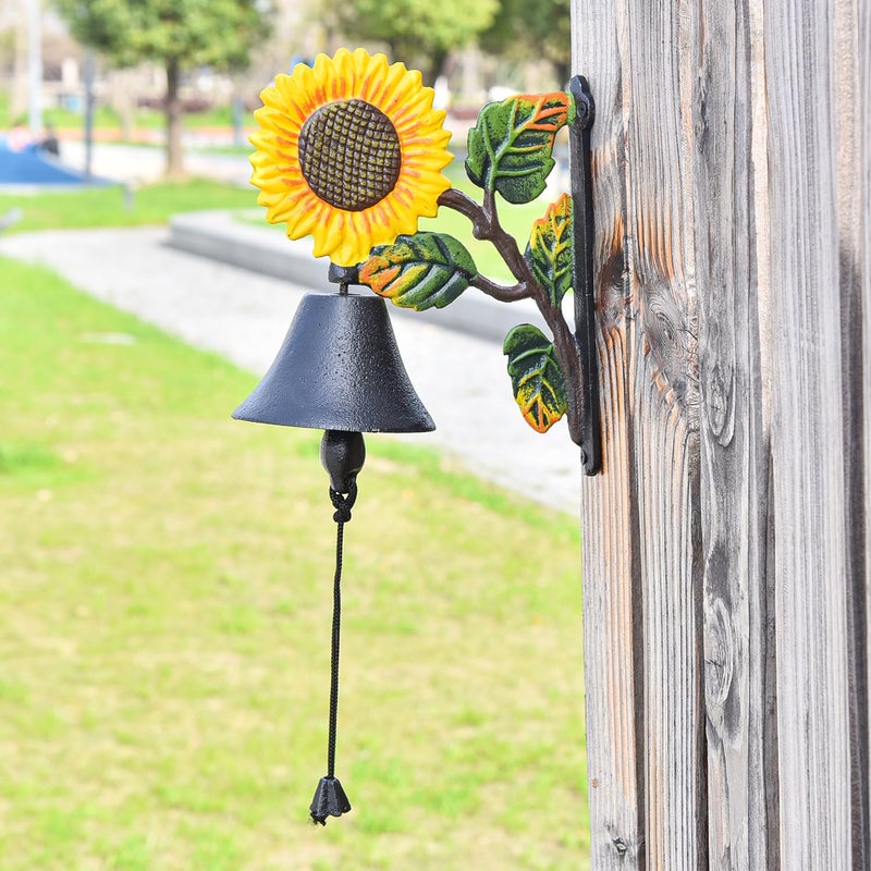Sungmor Heavy Duty Cast Iron Sunflower Hand Bell - Hand-Painted Wall Decor for Indoor/Outdoor Use - Image 3
