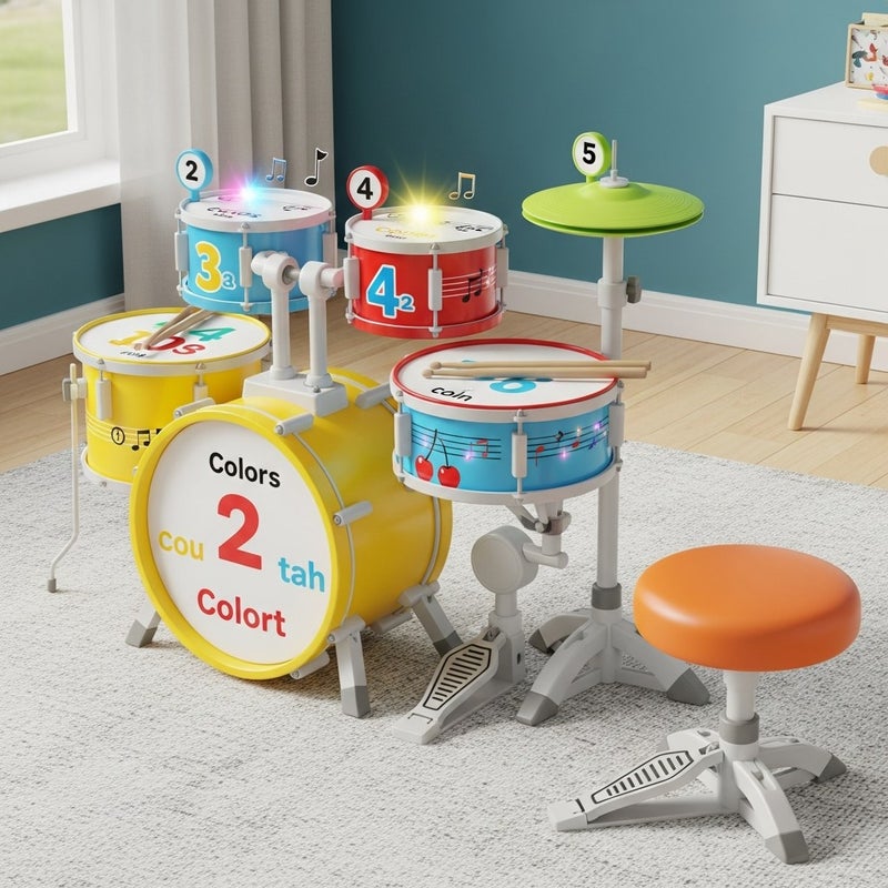 general Kids Educational Musical Drum Set Toy with 3 Drums and Sound Keyboard for Toddlers - Image 2
