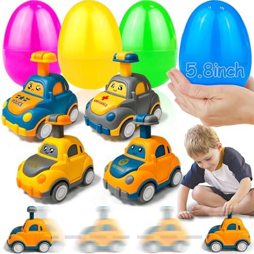 AMENON Jumbo 4 Pack 58 Inch Easter Eggs Filled with Press and Go Car Easter Toys Surprise Eggs for Kids Boys Toddlers Easter Basket Essential Stuffers Filled Easter Eggs with Toys for Party Favors Gifts - Image 1