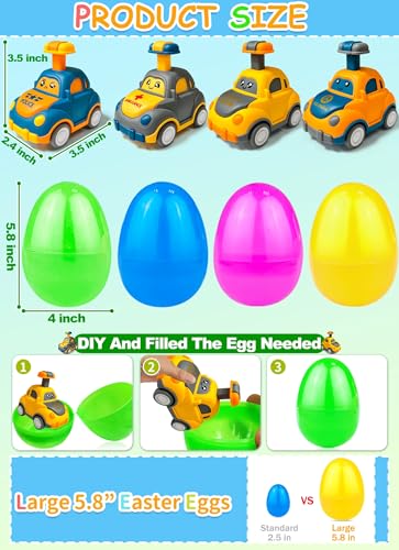 AMENON Jumbo 4 Pack 58 Inch Easter Eggs Filled with Press and Go Car Easter Toys Surprise Eggs for Kids Boys Toddlers Easter Basket Essential Stuffers Filled Easter Eggs with Toys for Party Favors Gifts - Image 5