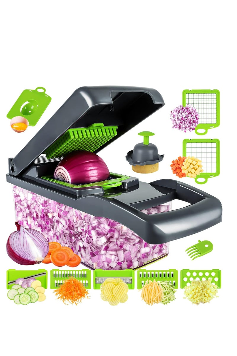 موغولد 16 قطعة قاطع خضار، قاطع بصل احترافي، قاطع طعام متعدد الوظائف 13 في 1، شفرة خضار للطبخ، قاطع خضار بـ8 شفرات، قاطع جزر وفلفل مع حاوية - Image 1