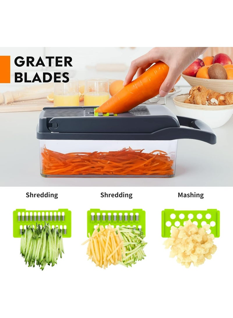 موغولد 16 قطعة قاطع خضار، قاطع بصل احترافي، قاطع طعام متعدد الوظائف 13 في 1، شفرة خضار للطبخ، قاطع خضار بـ8 شفرات، قاطع جزر وفلفل مع حاوية - Image 5