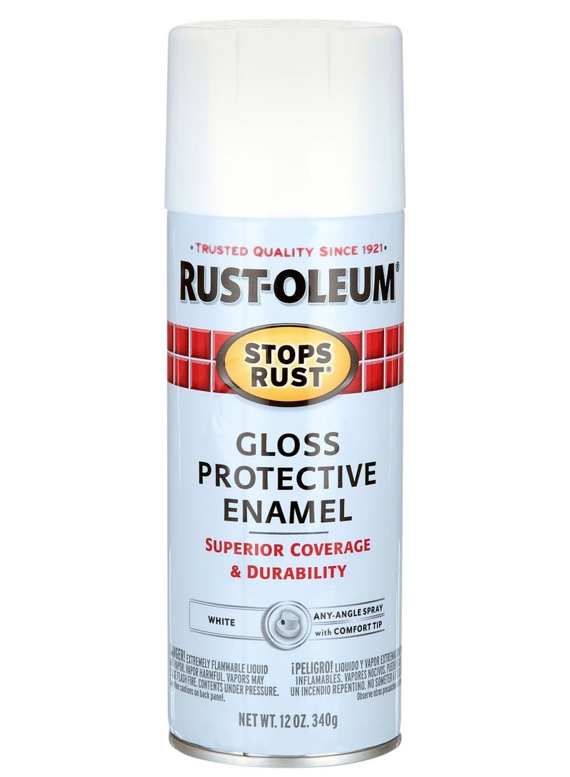 رست أوليوم طلاء بخاخ مينا واقي لامع مقاوم للصدأ أبيض 340 جرام - Image 1
