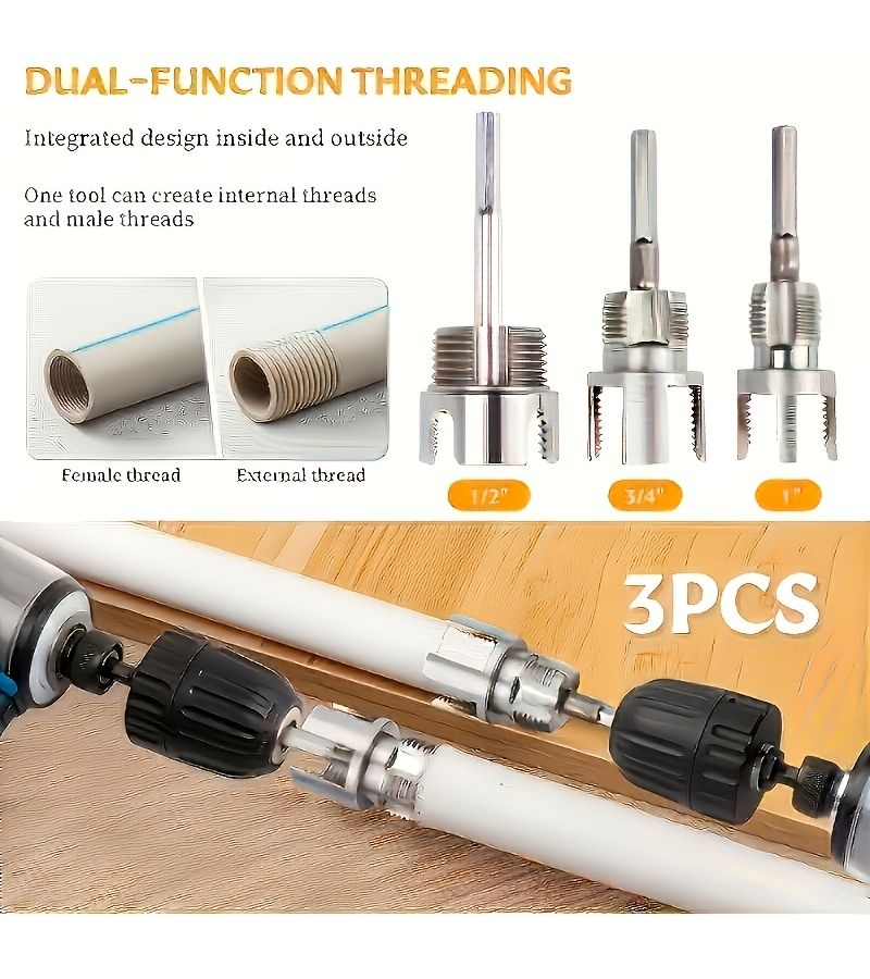 6pcs Heavy Duty Alloy Pipe Threading Tool 1 2 3 4 1 Inch Internal External PVC Tool for Electric Drill Install - Image 5