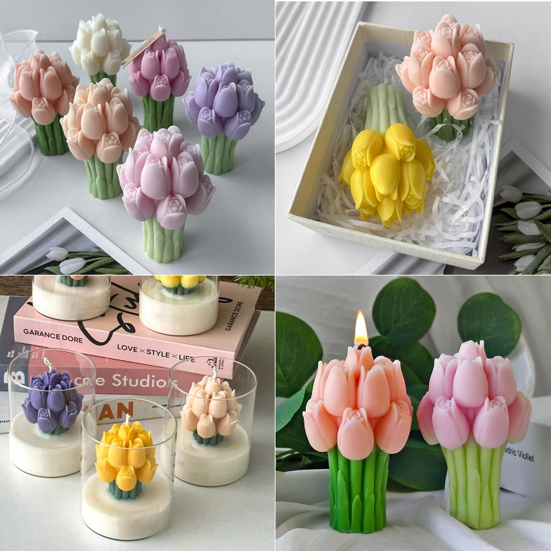 Japleed Tulip Bouquet Candle Soap Molds, 3D Tulip Flower Silicone Mold for Epoxy Resin Casting, Unique Floral Resin Wax Concrete Plaster Clay Molds for DIY Art Craft Home Wedding Decor - Image 5