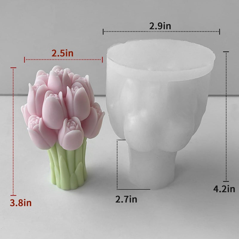 Japleed Tulip Bouquet Candle Soap Molds, 3D Tulip Flower Silicone Mold for Epoxy Resin Casting, Unique Floral Resin Wax Concrete Plaster Clay Molds for DIY Art Craft Home Wedding Decor - Image 3