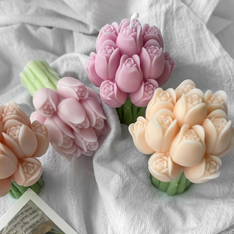 Japleed Tulip Bouquet Candle Soap Molds, 3D Tulip Flower Silicone Mold for Epoxy Resin Casting, Unique Floral Resin Wax Concrete Plaster Clay Molds for DIY Art Craft Home Wedding Decor - Image 4