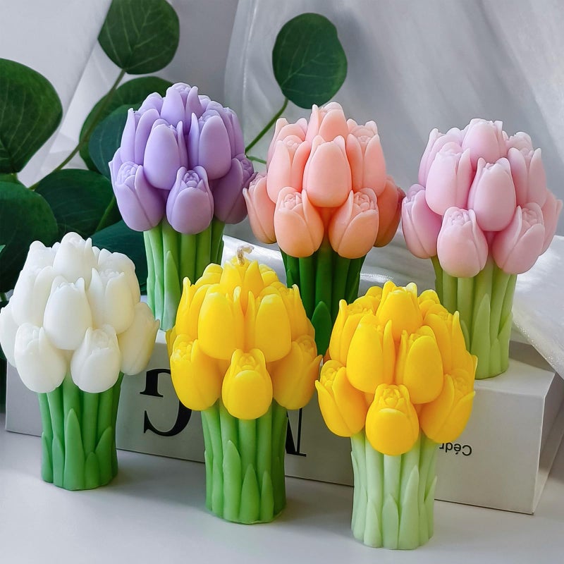 Japleed Tulip Bouquet Candle Soap Molds, 3D Tulip Flower Silicone Mold for Epoxy Resin Casting, Unique Floral Resin Wax Concrete Plaster Clay Molds for DIY Art Craft Home Wedding Decor - Image 2