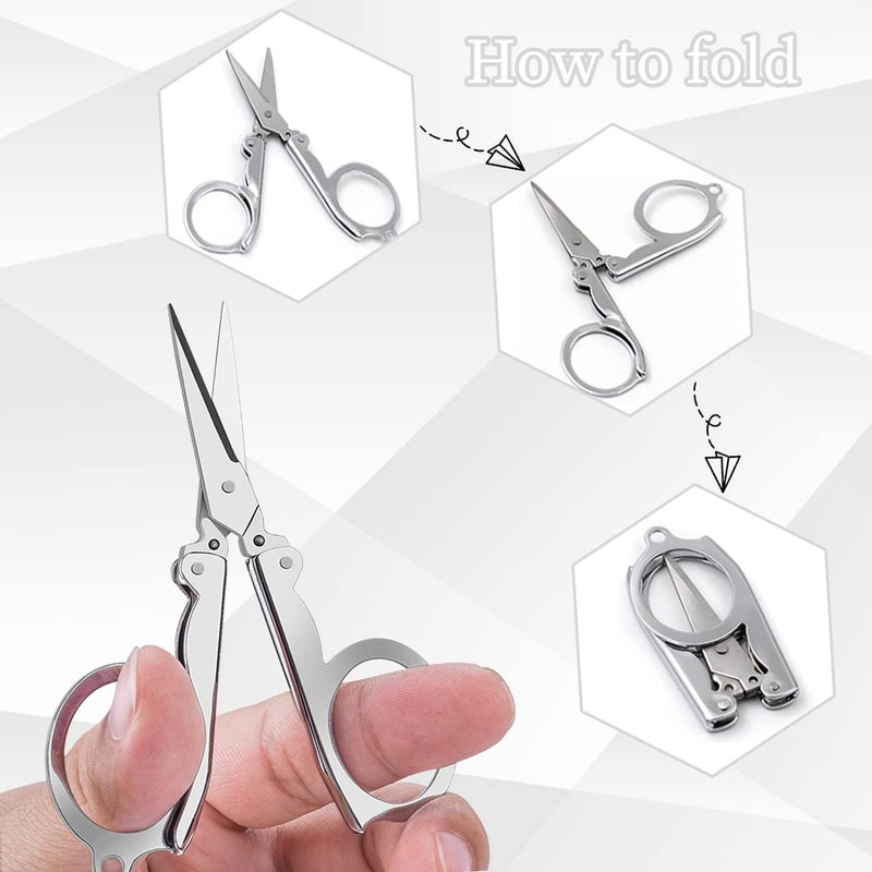 SUMAJU Folding Scissors, 4Pcs Stainless Steel Small Scissors Pocket Portable Foldable Travel Scissors Tiny Mini Craft Cutter - Image 3