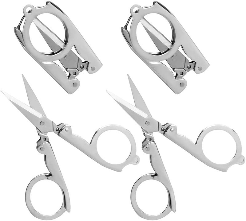 SUMAJU Folding Scissors, 4Pcs Stainless Steel Small Scissors Pocket Portable Foldable Travel Scissors Tiny Mini Craft Cutter - Image 1