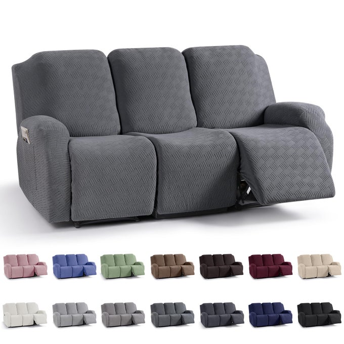 RECLINER SOFA COVERS STRETCH RECLINING COUCH COVERS RECLINER SOFA SLIPCOVERS STRIPE JACQUARD RECLINER COUCH COVER FURNITURE PROTECTOR COVERS FOR PET KID 3 SEATER DARK GRAY