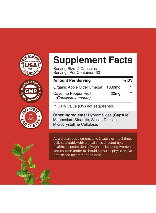 Natures Craft Cleansing Apple Cider Vinegar Capsules - ACV Cleanse and Detox Pills for Gut and Digestive Health with Slimming Cayenne - Extra Strength ACV Capsules for Gut Cleanse and Full Body Detox (30 Servings) - Image 2