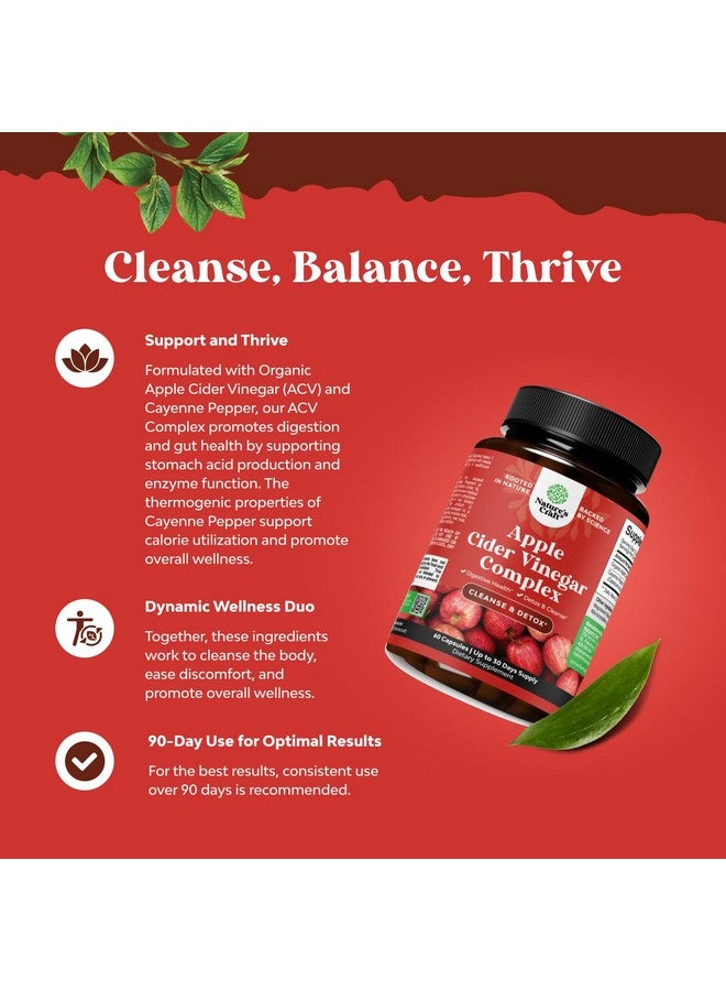 Natures Craft Cleansing Apple Cider Vinegar Capsules - ACV Cleanse and Detox Pills for Gut and Digestive Health with Slimming Cayenne - Extra Strength ACV Capsules for Gut Cleanse and Full Body Detox (30 Servings) - Image 3