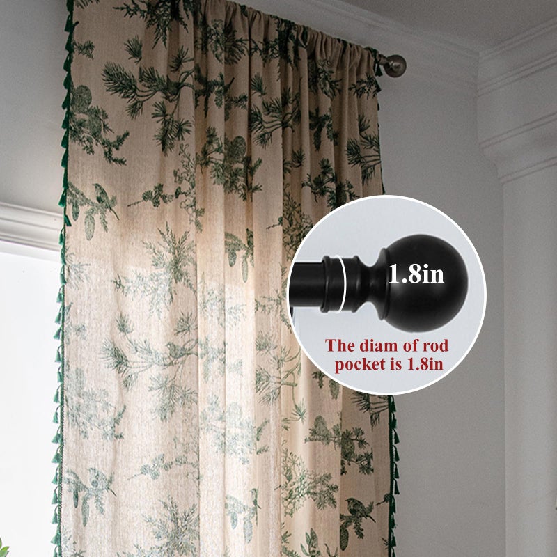 ENJOYBRIDAL Bohemian Curtains with Tassel Green Semi-Blackout Drapes 63 Inch Length Cotton Linen Farmhouse Window Curtain Panels Floral Pattern Rod Pocket Room Darkening Curtain for Living Room Bedroom, 2 Panel - Image 2