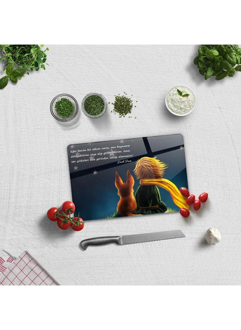 DECORITA Glass Cutting Board - Glass Cutting Table | The Little Prince - Stars | 20cmX30cm  - Image 1