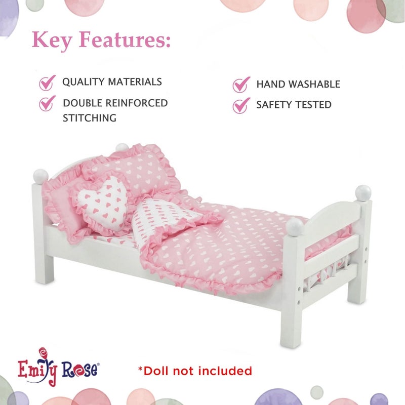 Emily Rose Doll Clothes | USA Business | 18 Inch Doll Pink Heart Bedding for Doll Beds Bunks Cribs & Cradles | Reversible 5 PC 18" Doll Bedding Gift Set! - Image 3