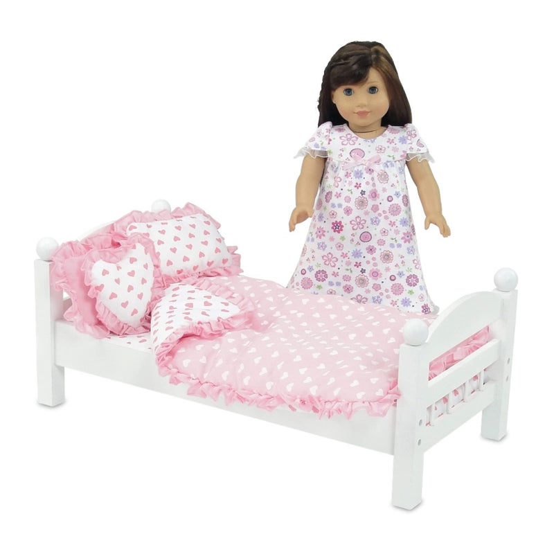 Emily Rose Doll Clothes | USA Business | 18 Inch Doll Pink Heart Bedding for Doll Beds Bunks Cribs & Cradles | Reversible 5 PC 18" Doll Bedding Gift Set! - Image 5