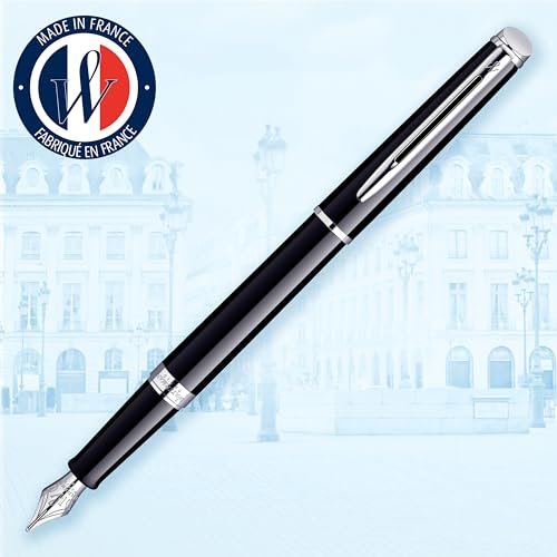 Waterman Hémisphère Fountain Pen, Gloss Black with Chrome Trim, Medium Nib with Black Ink Cartridge, Gift Box - Image 2